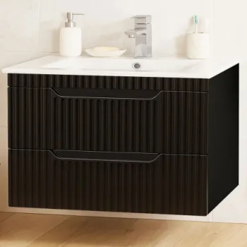 Set Baza front MDF si Lavoar seria 033, suspendata, cu sertare, montat, 80 cm, negru imagine