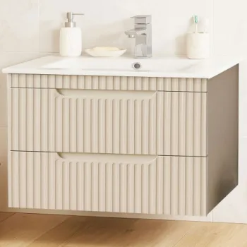 Set Baza front MDF si Lavoar seria 033, suspendata, cu sertare, montata, 80 cm, crem imagine