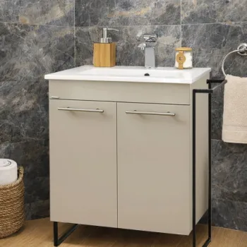 Set Baza front MDF si Lavoar seria 054, cadru metalic, montata, 60 cm, taupe imagine