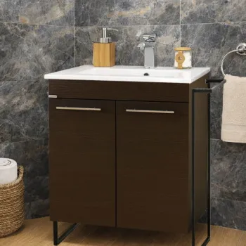 Set Baza front MDF si Lavoar seria 054, cadru metalic, montata, 60 cm, wenge imagine