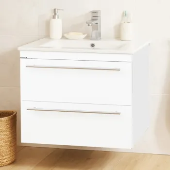 Set Baza front MDF si Lavoar seria 054, suspendata, cu sertare, montat, 60 cm, alb imagine