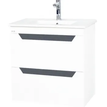 Set Baza front MDF si Lavoar, seria 056, 50 cm, suspendata cu sertare, alb antracit imagine