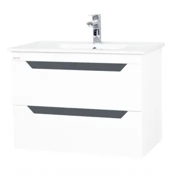 Set Baza front MDF si Lavoar, seria 056, 70 cm, suspendata cu sertare, alb antracit imagine