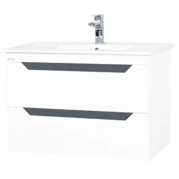 Set Baza front MDF si Lavoar, seria 056, 80 cm, suspendata cu sertare, alb antracit imagine