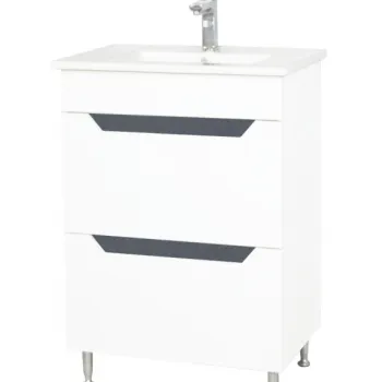 Set Baza front MDF si Lavoar seria 056, cu sertare, 60 cm, alb + antracit imagine