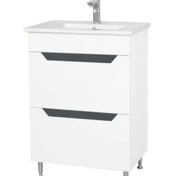 Set Baza front MDF si Lavoar seria 056, cu sertare, 60 cm, alb + antracit imagine