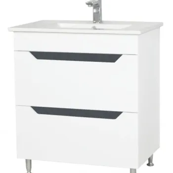 Set Baza front MDF si Lavoar seria 056, cu sertare, 70 cm, alb + antracit imagine