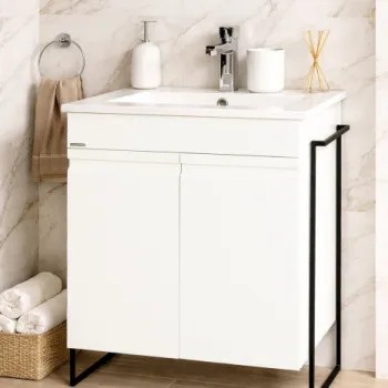 Set Baza front MDF si Lavoar seria 086, cadru metalic, 60 cm, alb imagine