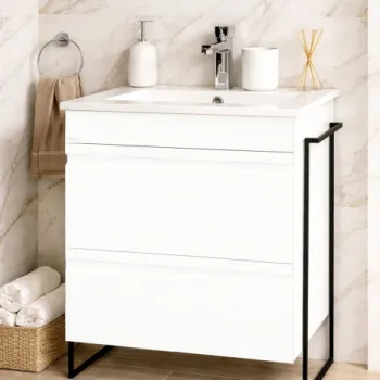 Set Baza front MDF si Lavoar seria 086, cadru metalic, cu sertare, 60 cm, alb imagine