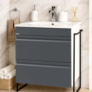 Set Baza front MDF si Lavoar seria 086, cadru metalic, cu sertare, 60 cm, antracit imagine