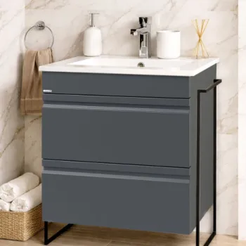 Set Baza front MDF si Lavoar seria 086, cadru metalic, cu sertare, montata, 60 cm, antracit imagine