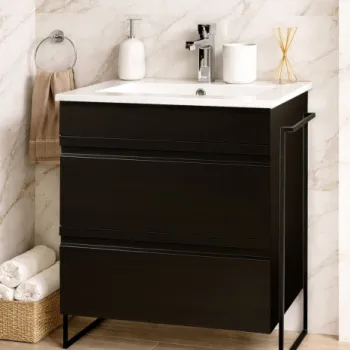 Set Baza front MDF si Lavoar seria 086, cadru metalic, cu sertare, montata, 60 cm, negru imagine