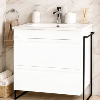 Set Baza front MDF si Lavoar seria 086, cadru metalic, cu sertare, montata, 70 cm, alb imagine