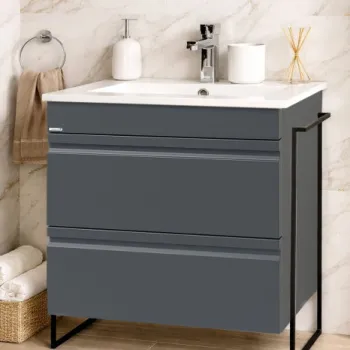 Set Baza front MDF si Lavoar seria 086, cadru metalic, cu sertare, montata, 70 cm, antracit imagine