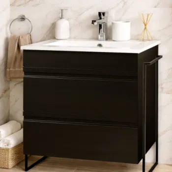Set Baza front MDF si Lavoar seria 086, cadru metalic, cu sertare, montata, 70 cm, negru imagine