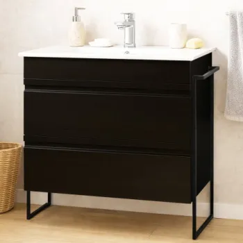 Set Baza front MDF si Lavoar seria 086, cadru metalic, cu sertare, montata, 80 cm, negru imagine