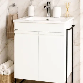 Set Baza front MDF si Lavoar seria 086, cadru metalic, montata, 50 cm, alb imagine