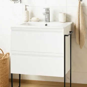 Set Baza front MDF si Lavoar seria 086, cadru metalic, sertare, 60 cm, alb imagine