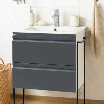 Set Baza front MDF si Lavoar seria 086, cadru metalic, sertare, 60 cm, antracit imagine