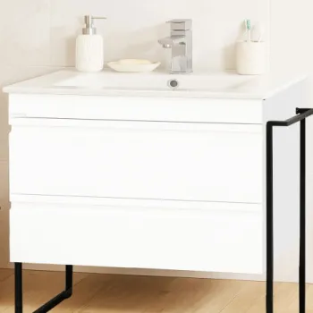 Set Baza front MDF si Lavoar seria 086, cadru metalic, sertare, montata, 80 cm, alb imagine