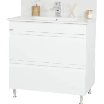 Set Baza front MDF si Lavoar seria 086, cu sertare, 80 cm, alb imagine