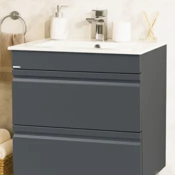 Set Baza front MDF si Lavoar seria 086, cu sertare, montat, 70 cm, antracit imagine