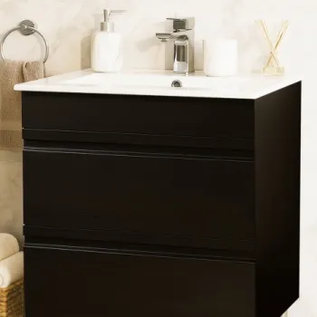 Set Baza front MDF si Lavoar seria 086, cu sertare, montat, 70 cm, negru imagine