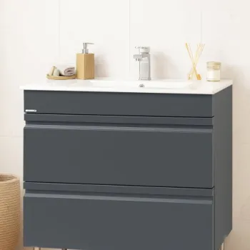 Set Baza front MDF si Lavoar seria 086, cu sertare, montat, 80 cm, antracit imagine