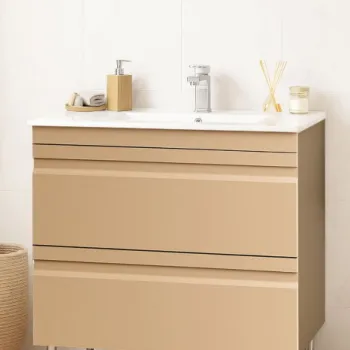 Set Baza front MDF si Lavoar seria 086, cu sertare, montat, 80 cm, cappuccino imagine