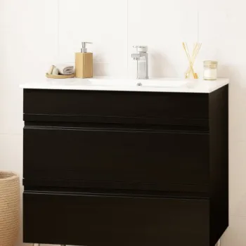 Set Baza front MDF si Lavoar seria 086, cu sertare, montat, 80 cm, negru imagine