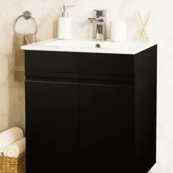 Set Baza front MDF si Lavoar seria 086, montat, 60 cm, negru imagine