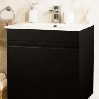 Set Baza front MDF si Lavoar seria 086, montat, 70 cm, negru imagine