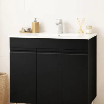 Set Baza front MDF si Lavoar seria 086, montata, 80 cm, negru imagine
