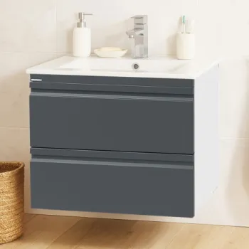 Set baza front MDF si Lavoar seria 086, suspendata cu sertare, 60 cm, antracit imagine