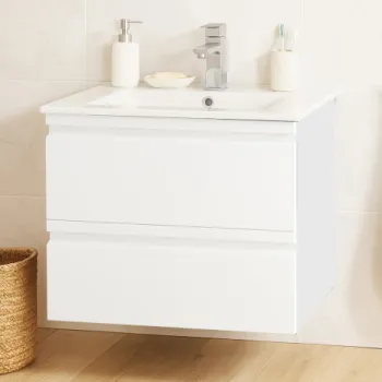 Set Baza front MDF si Lavoar seria 086, suspendata, cu sertare, montat, 60 cm, alb imagine