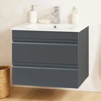 Set Baza front MDF si Lavoar seria 086, suspendata, cu sertare, montat, 60 cm, antracit imagine