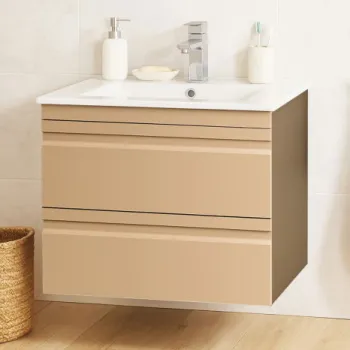 Set Baza front MDF si Lavoar seria 086, suspendata, cu sertare, montat, 60 cm, cappuccino imagine
