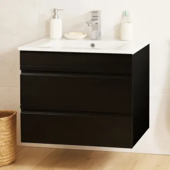 Set Baza front MDF si Lavoar seria 086, suspendata, cu sertare, montat, 60 cm, negru imagine