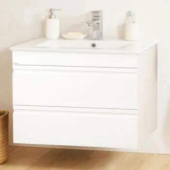 Set Baza front MDF si Lavoar seria 086, suspendata, cu sertare, montat, 70 cm, alb imagine