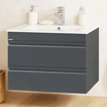 Set Baza front MDF si Lavoar seria 086, suspendata, cu sertare, montat, 70 cm, antracit imagine