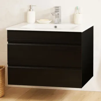 Set Baza front MDF si Lavoar seria 086, suspendata, cu sertare, montat, 70 cm, negru imagine