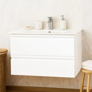 Set Baza front MDF si Lavoar seria 086, suspendata, cu sertare, montat, 80 cm, alb imagine