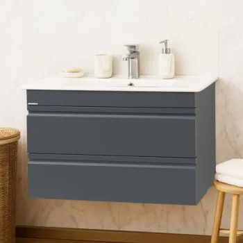 Set Baza front MDF si Lavoar seria 086, suspendata, cu sertare, montat, 80 cm, antracit imagine