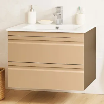 Set Baza front MDF si Lavoar seria 086, suspendata, cu sertare, montata, 70 cm, cappuccino imagine