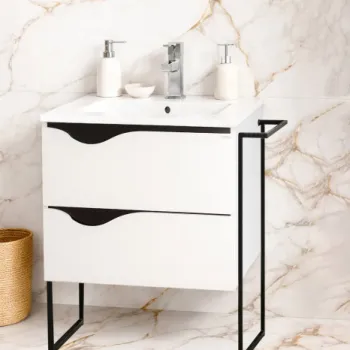 Set Baza front MDF si Lavoar seria 097, cu sertare, cadru metalic, montat, 60 cm, alb imagine