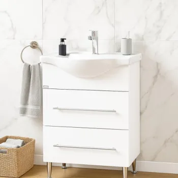 Set Baza front MDF si Lavoar seria 187, cu sertar, 55 cm, alb imagine