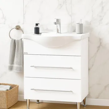 Set Baza front MDF si Lavoar seria 187, cu sertar, 60 cm, alb imagine