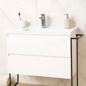 Set Baza front MDF si Lavoar seria 286, cu sertare, cadru metalic, montat, 100 cm, alb imagine