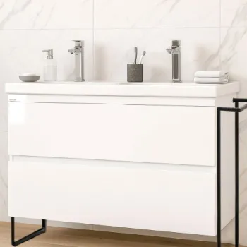 Set Baza front MDF si Lavoar seria 286, cu sertare, cadru metalic, montat, 120 cm, alb imagine