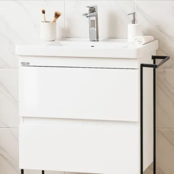 Set Baza front MDF si Lavoar seria 286, cu sertare, cadru metalic, montat, 60 cm, alb imagine
